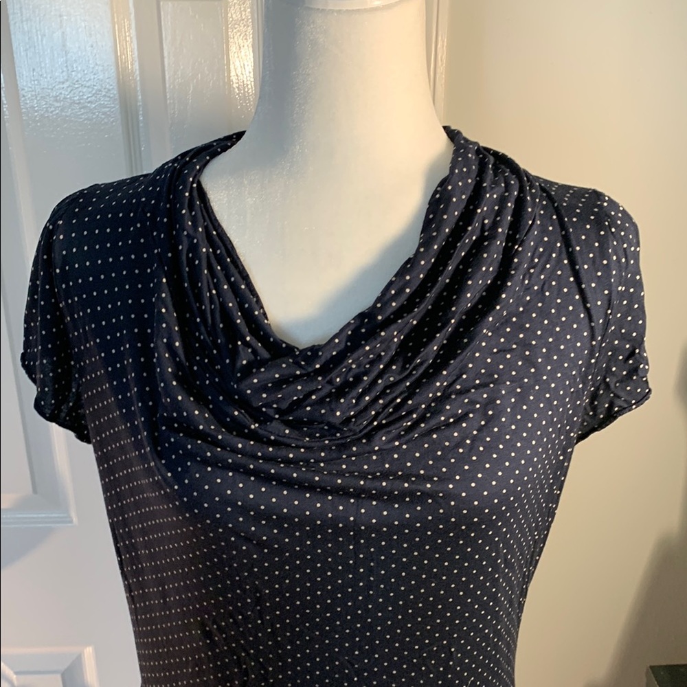 Navy Polka Dot Cowl Neck Top - Picture 2 of 6